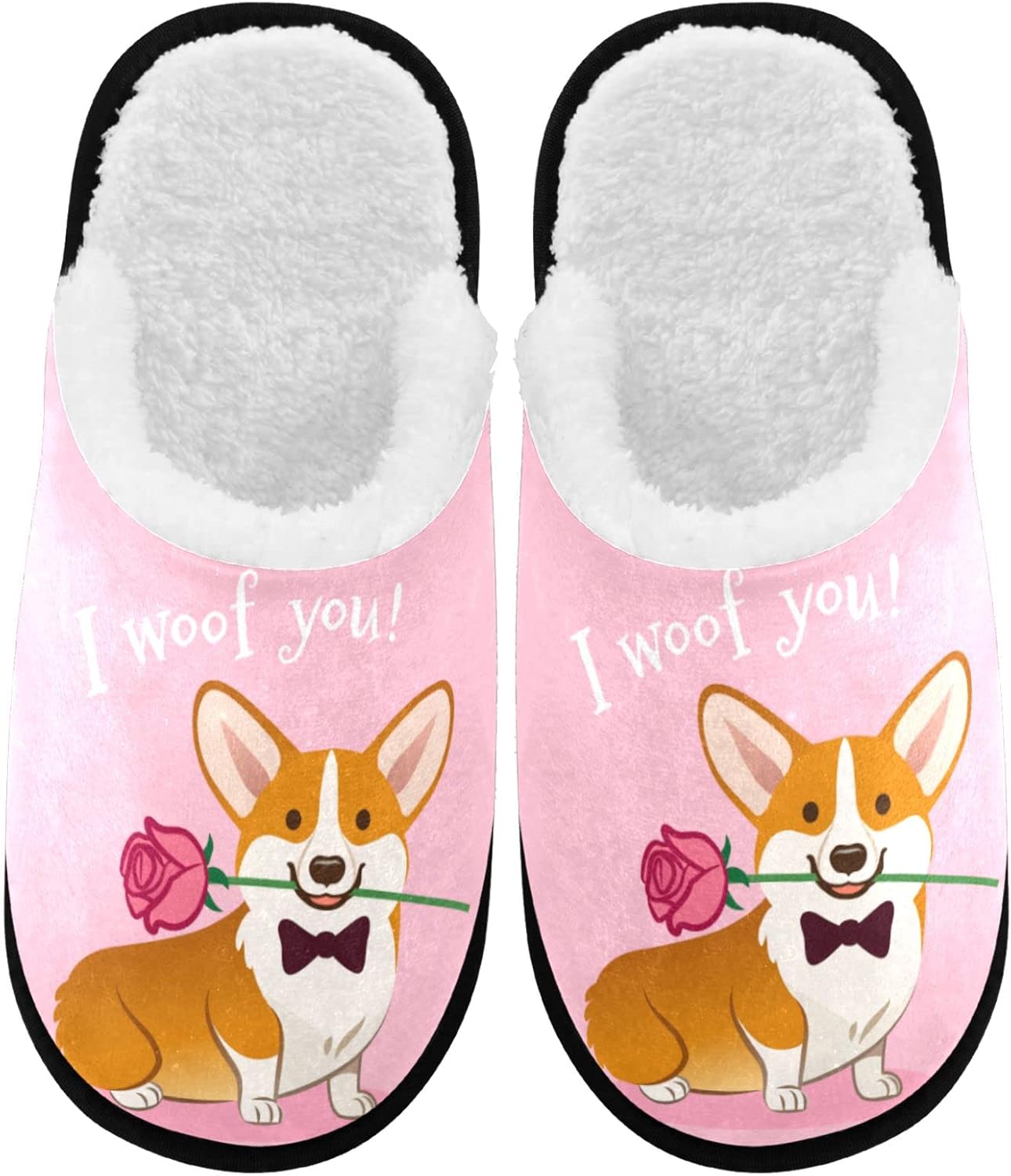 

Тапочки visesunny для женщин и мужчин, зимние теплые домашние тапочки из хлопка с эффектом памяти, мягкие плюшевые флисовые домашние тапочки без шнурков для девочек, обувь для дома и улицы, Corgi Dog Rose