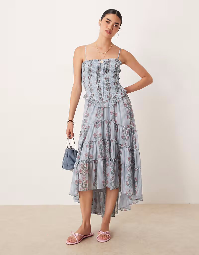

Платье миди с оборками Free People нежно-голубого цвета