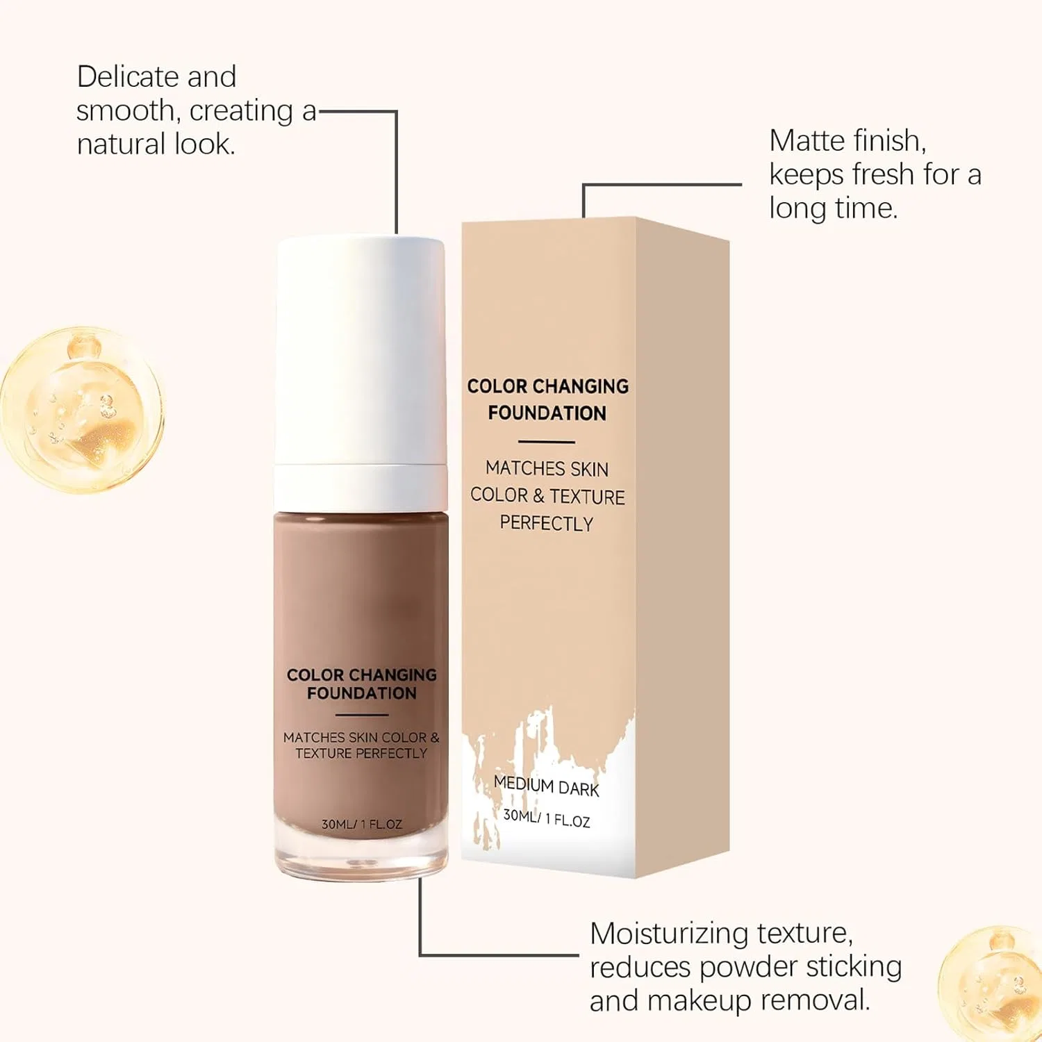 Тональное средство Color Change Foundation с адаптивным оттенком, No Brand, 1 шт., для темной кожи — фото 4