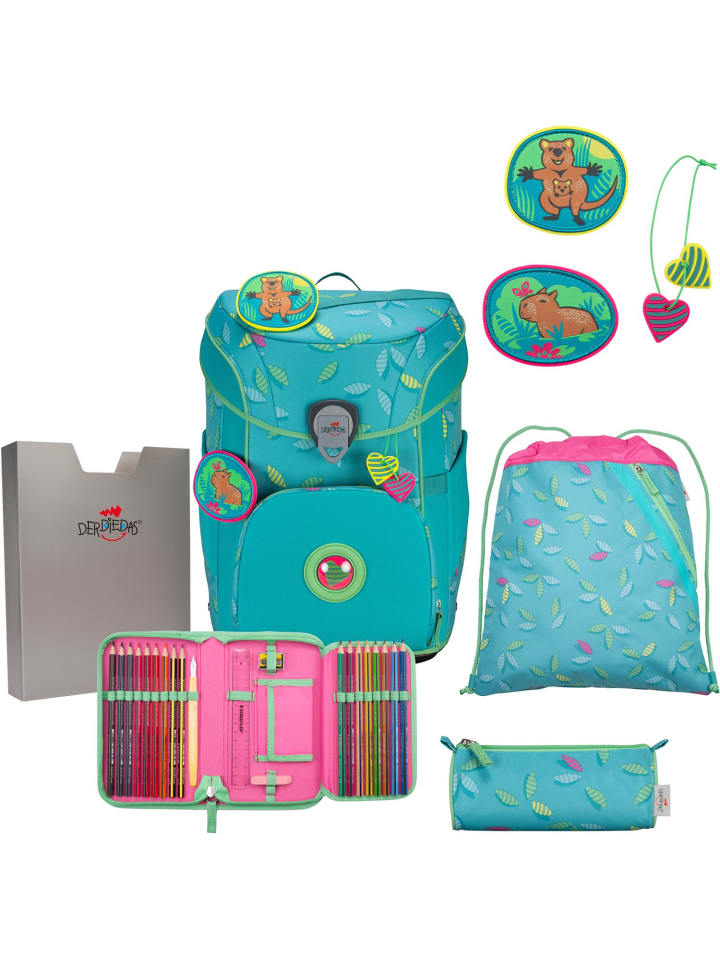 

DerDieDas Набор школьных сумок, 5 предметов, ErgoFlex Easy Superflash Paradise, бирюзовый цвет