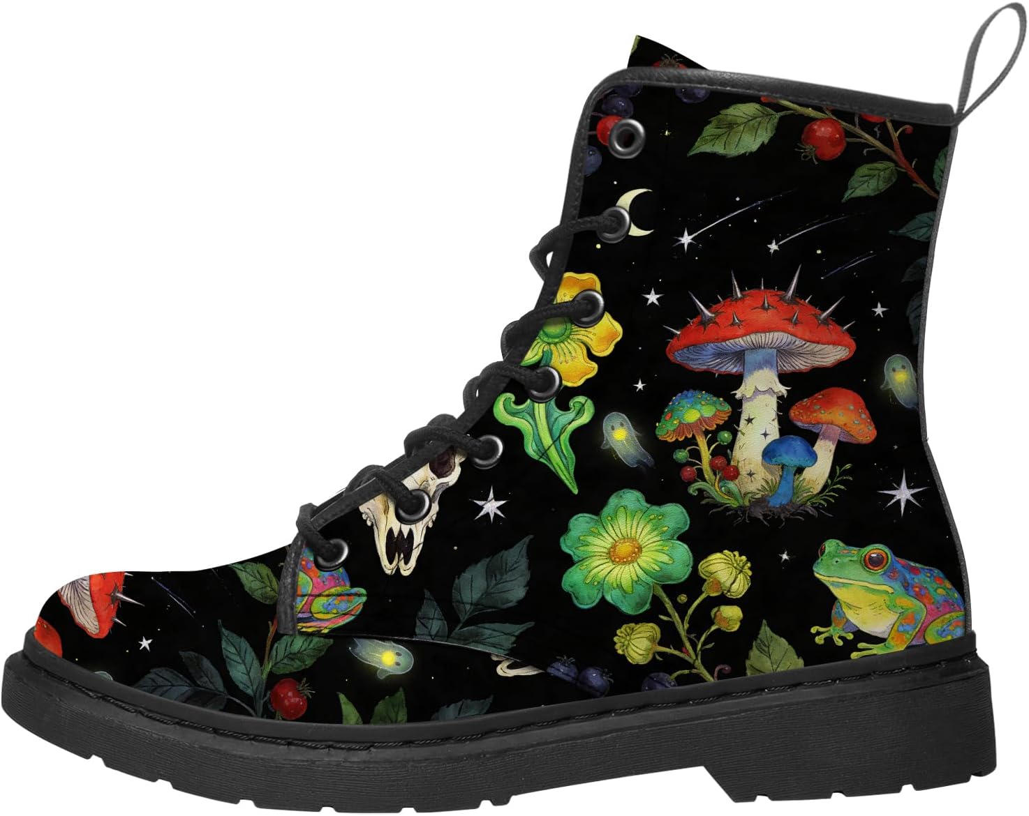 

Ботинки-грибы для женщин и мужчин, армейские ботинки из искусственной кожи на шнуровке, ботильоны, подарки для нее и для него Generic, 8113 Frog Mushroom Floral