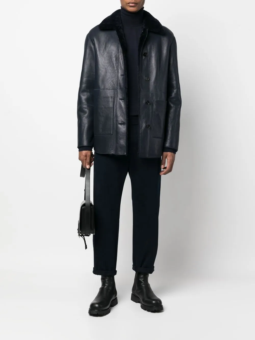 Джемпер из шерсти мериноса с высоким воротником JIL SANDER, синий — фото 2