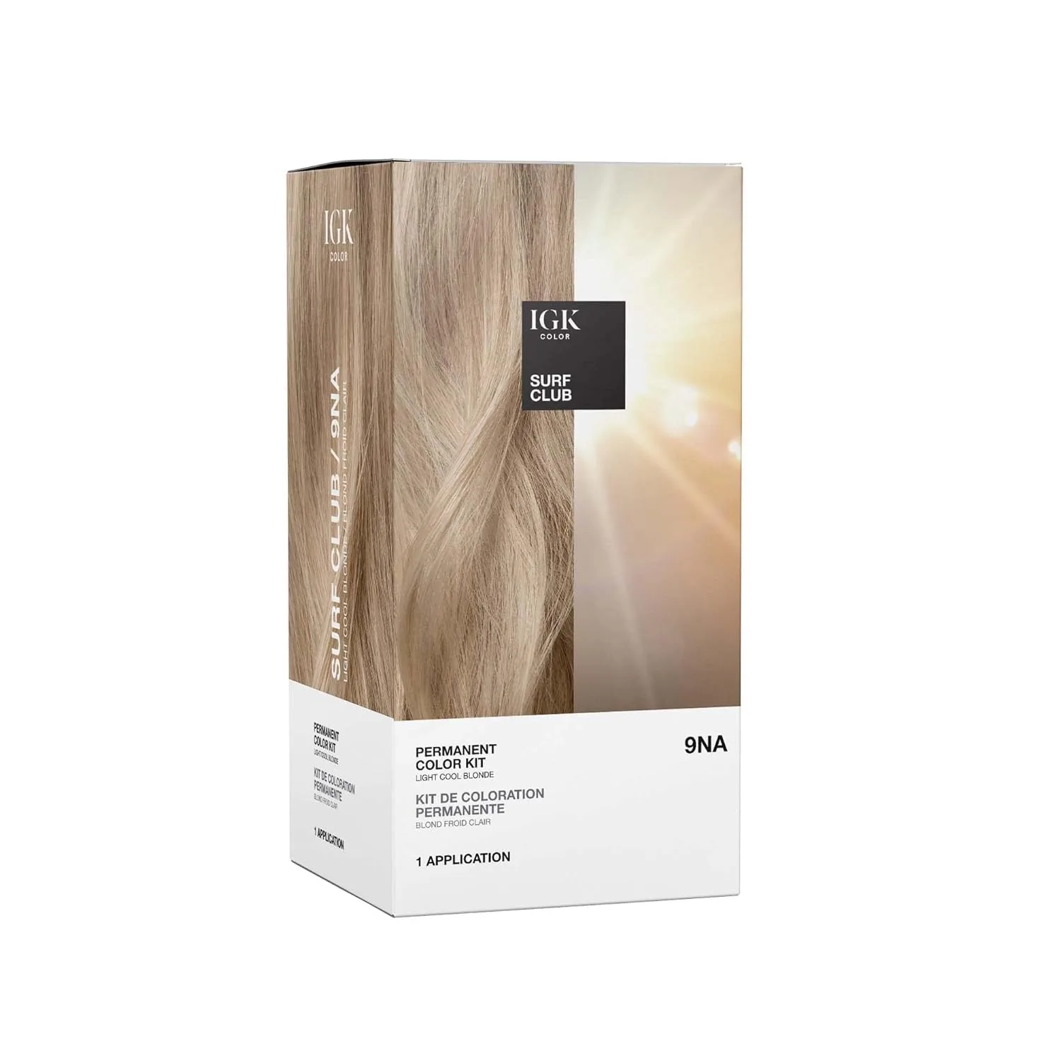 Набор для окрашивания волос IGK Permanent Hair Dye Color Kit | 9NA Surf Club - Светлый холодный блонд | 100% закрашивание седины + укрепление + блеск | Без аммиака для коротких/тонких волос (134.66 г, 1 шт.), Light Cool Blonde