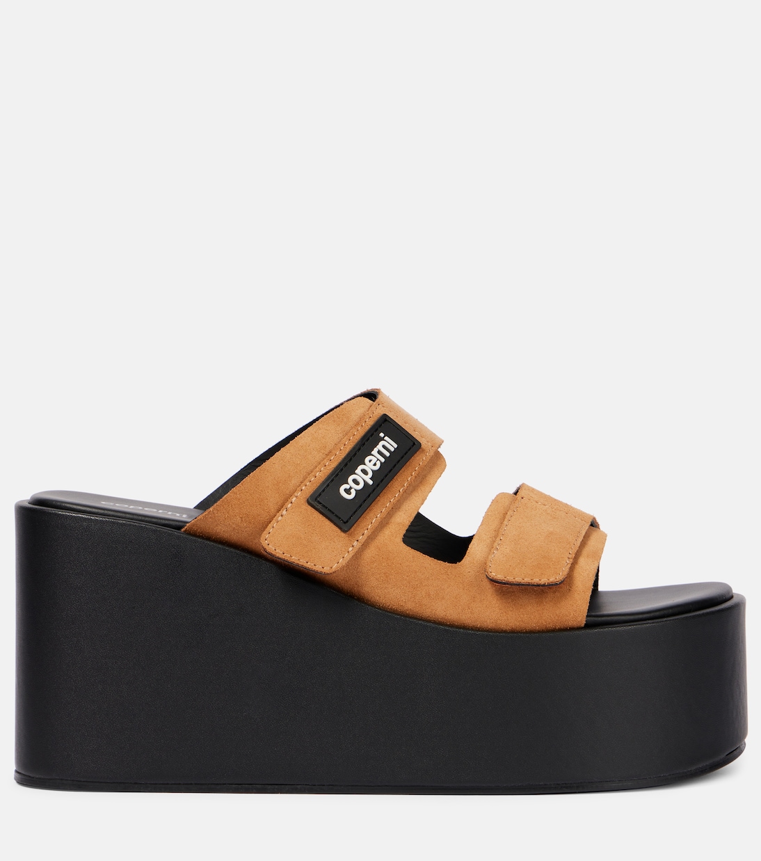 Лодочки-мюли на клиновидной подошве из замши с логотипом Coperni, Black Brown — фото 4