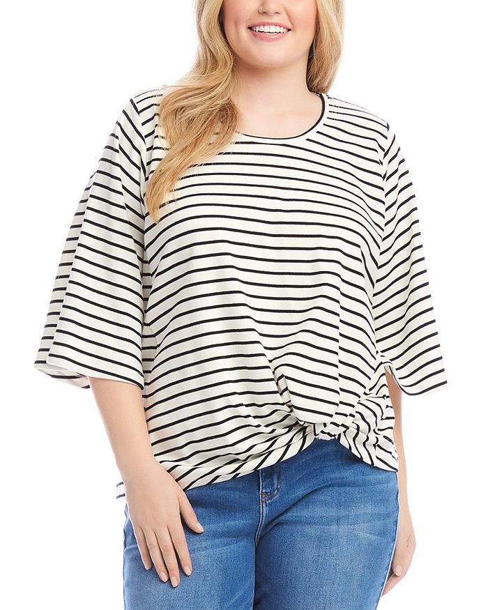 

Топ с рукавами-клеш и полосками Plus Size Karen Kane, белый