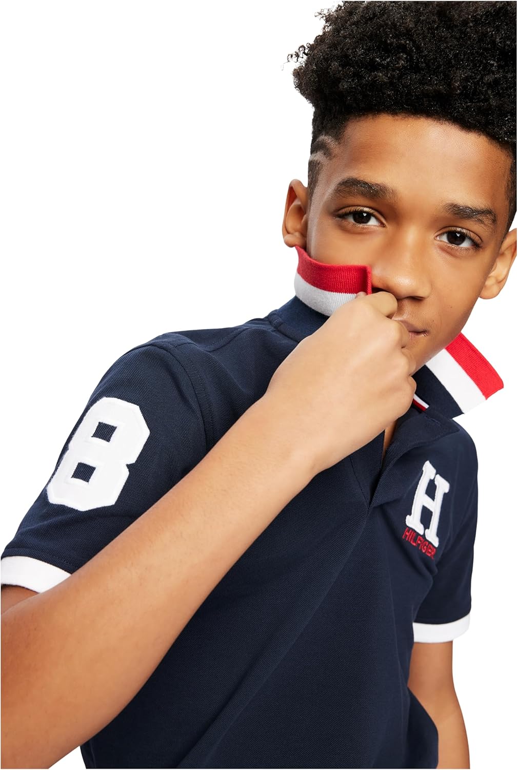 Рубашка-поло Tommy Hilfiger для мальчиков с коротким рукавом из высококачественного пике, застежка на пуговицы, мягкая и удобная, Mast Navy — фото 4