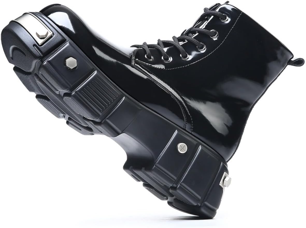 

Готические панк-бутсы из лаковой кожи с платформой на 5 см для мужчин, с металлическими заклепками и молнией Ctkvbmeoi, черный