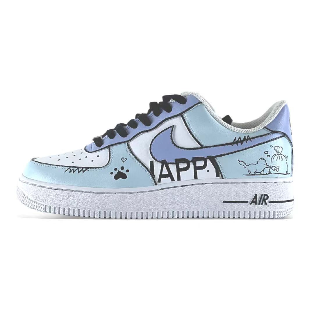 

Air Force 1 HAPPY Paw Print мужские устойчивые к истиранию низкие скейтборд кроссовки Nike, светло-голубой