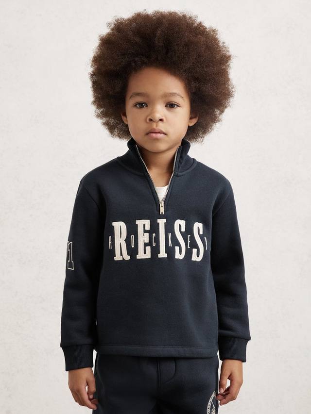 

Детский свитшот Martin с полумолнией и вышивкой Reiss, Navy