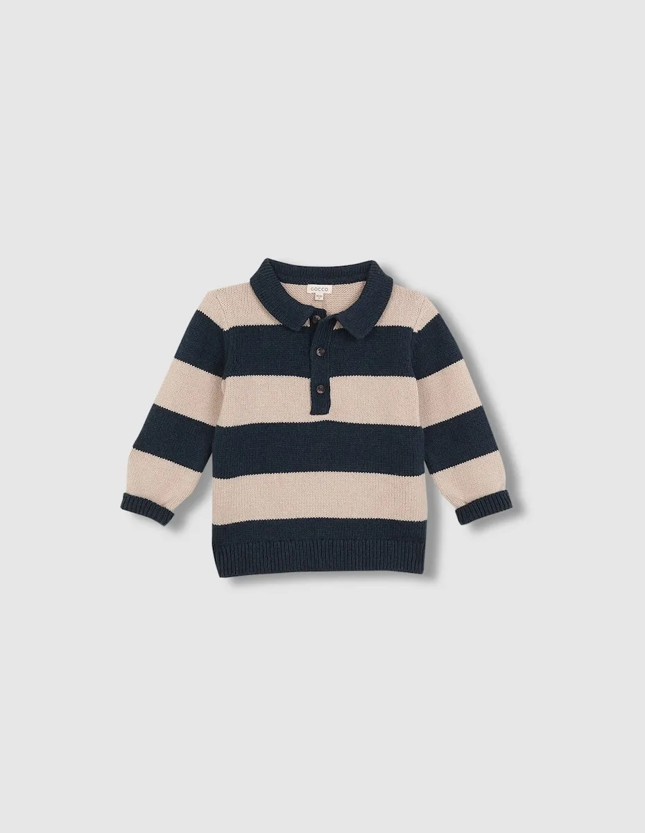 

Детское полосатое поло с длинным рукавом Gocco, темно-зеленый