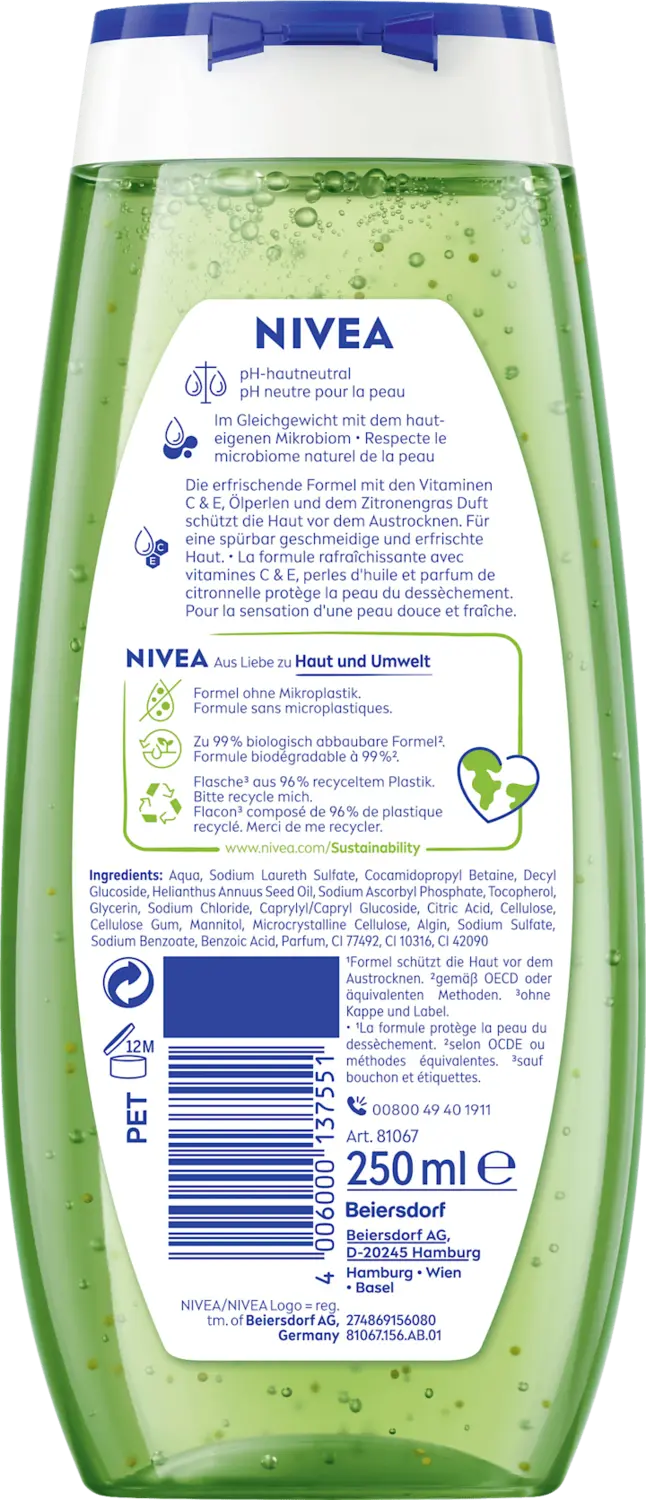 Гель для душа NIVEA Duschgel Lemongrass & Oil, 250 ml — фото 2