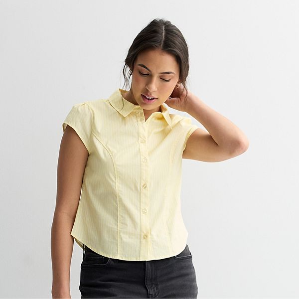 

Рубашка с короткими рукавами и застежкой на пуговицах для подростков Madden Girl, Pastel Yellow Stripe