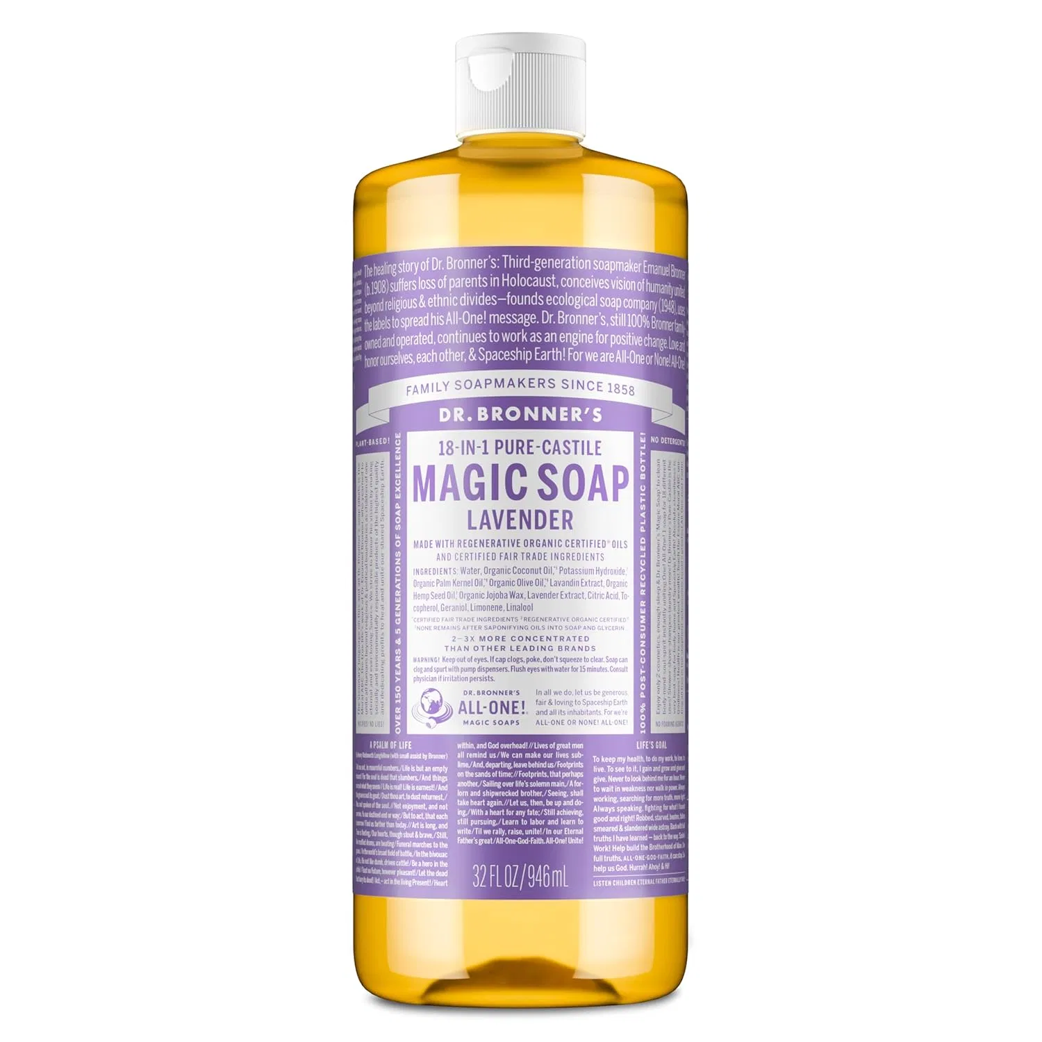 Органическое жидкое кастильское мыло Dr. Bronner с лавандой 945 мл Dr. Bronner'S