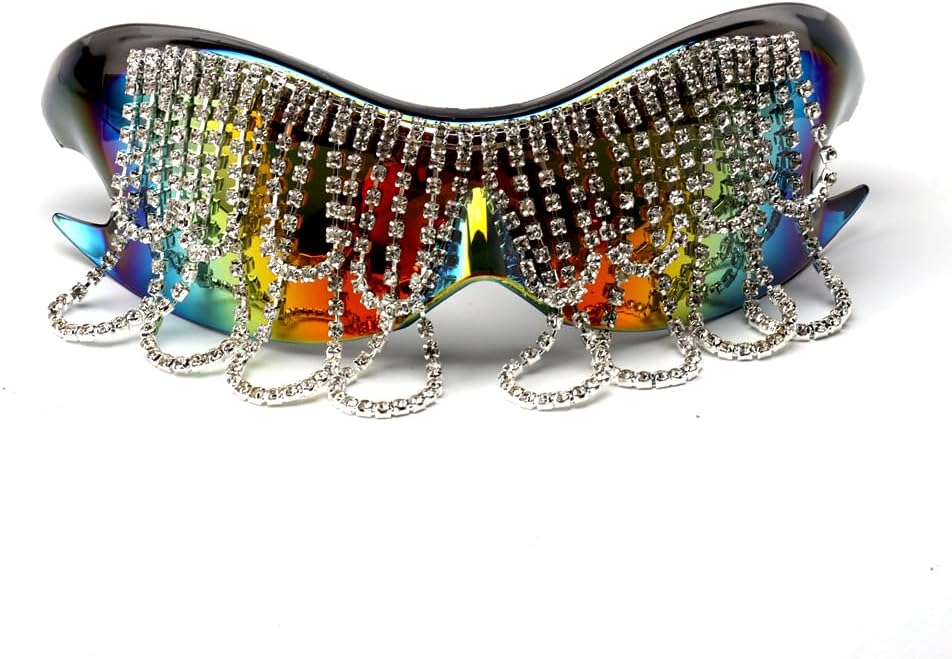 

Солнцезащитные очки ICARA Oversized Shield с футуристическими стразами для женщин и мужчин, с инопланетной кисточкой и бриллиантами, в стиле Y2K, с обтекаемым козырьком, Gray