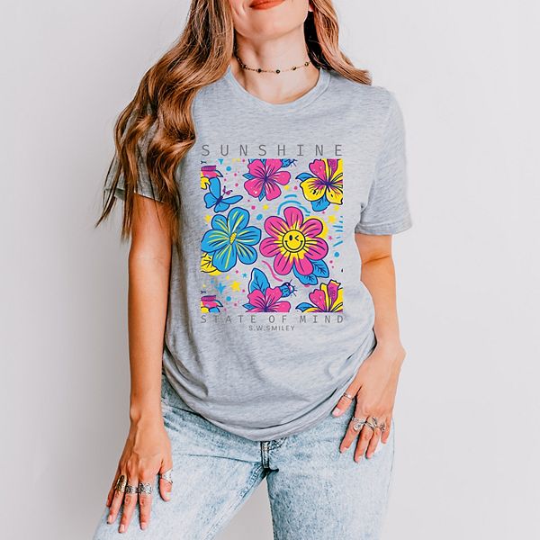 

Футболка с принтом SWSmiley sunshine state of mind floral Simply Sage Market, Heather Grey, Серый, Футболка с принтом SWSmiley sunshine state of mind floral Simply Sage Market, Heather Grey