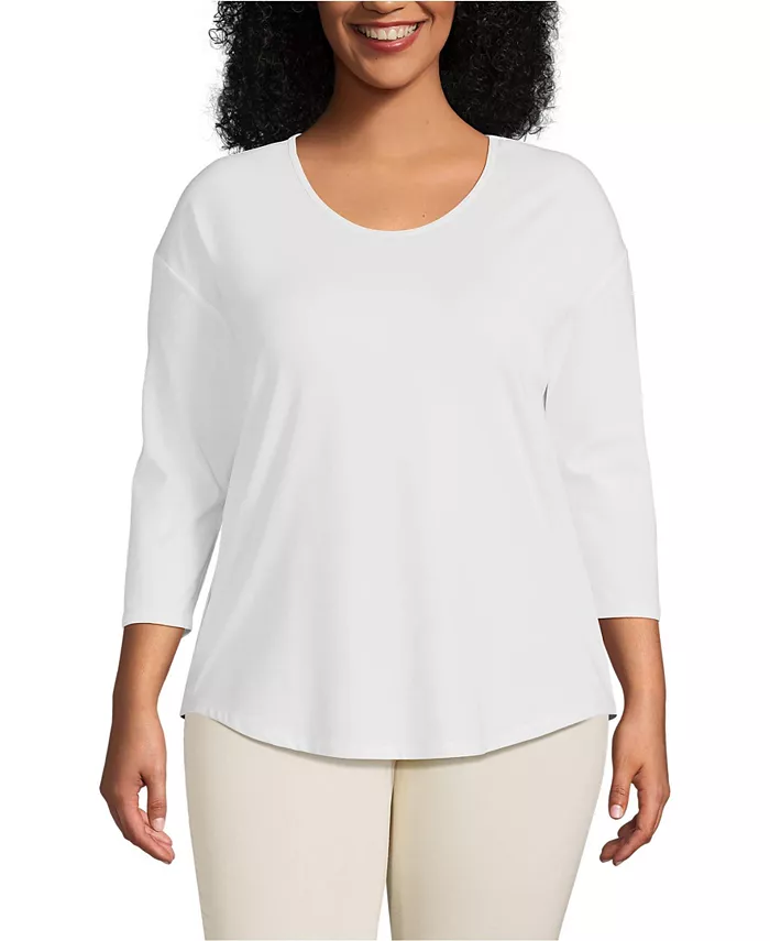 

Футболка с рукавом 3/4 из легкого джерси Plus Size Shirttail Lands' End, белый