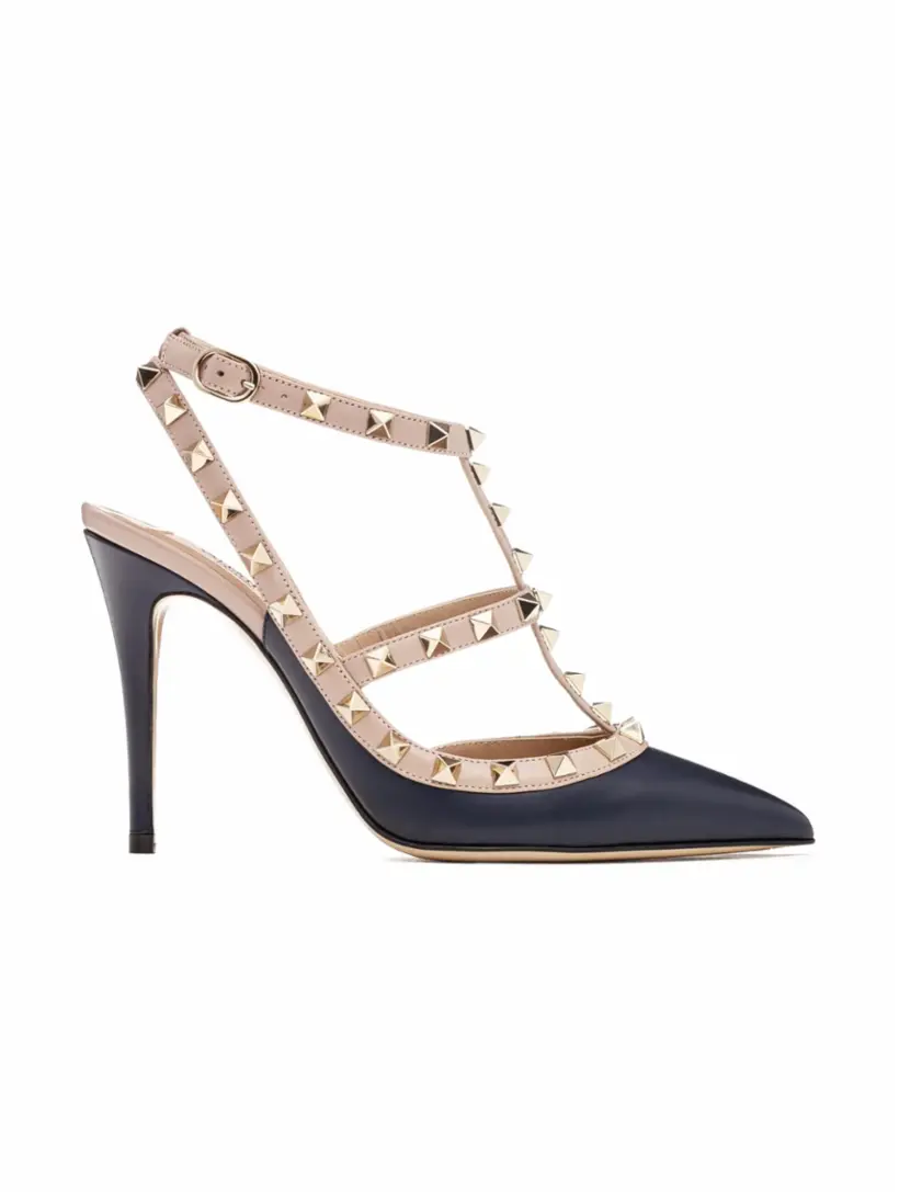 

Кожаные слингбэки Rockstud Valentino Garavani, тёмно-синий