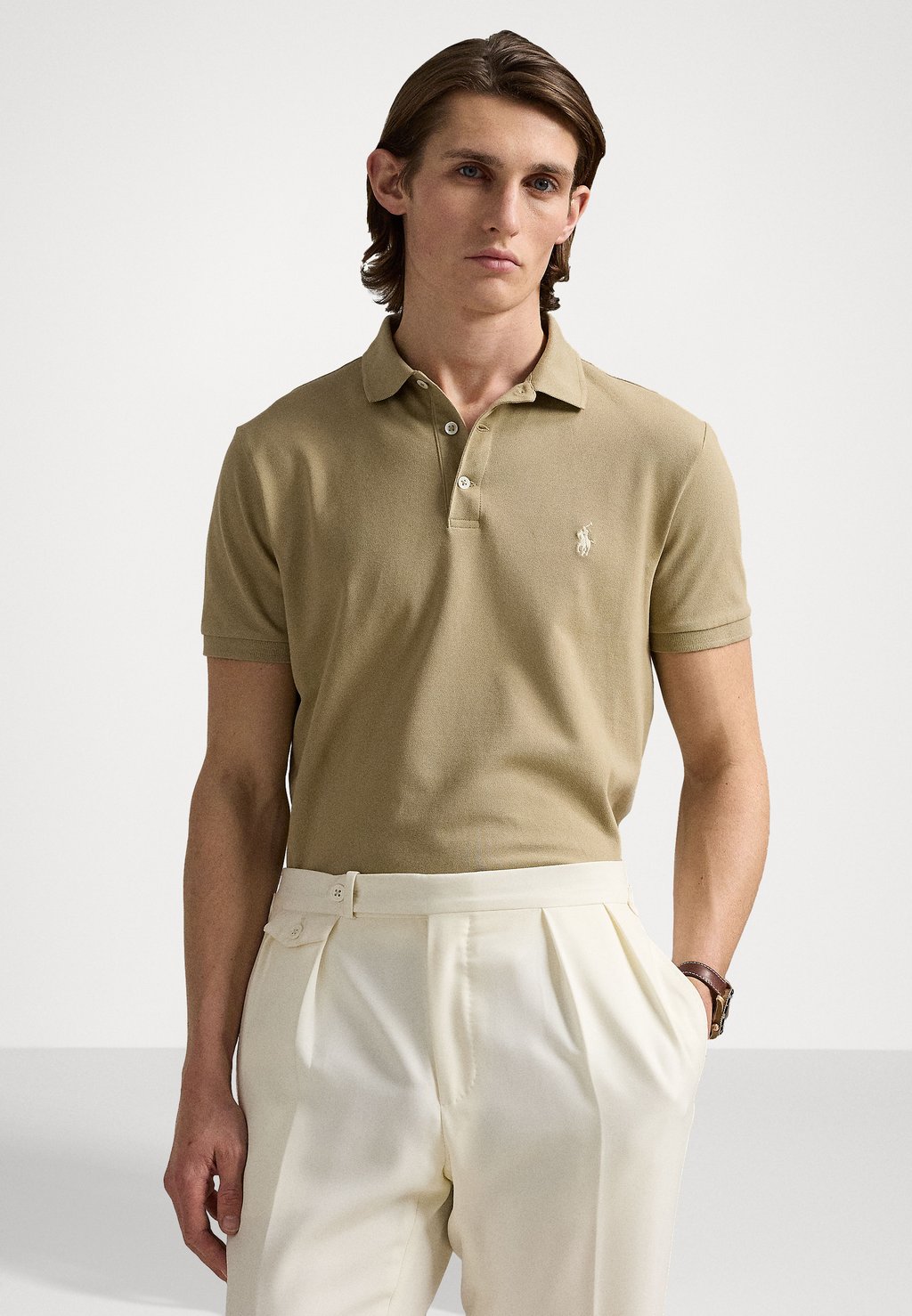 

Рубашка поло CUSTOM SLIM FIT STRETCH MESH SHIRT Polo Ralph Lauren, хаки