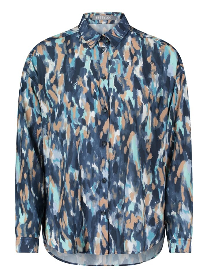 

Блуза BETTY & CO Hemdbluse mit Print, цвет Blau/Camel