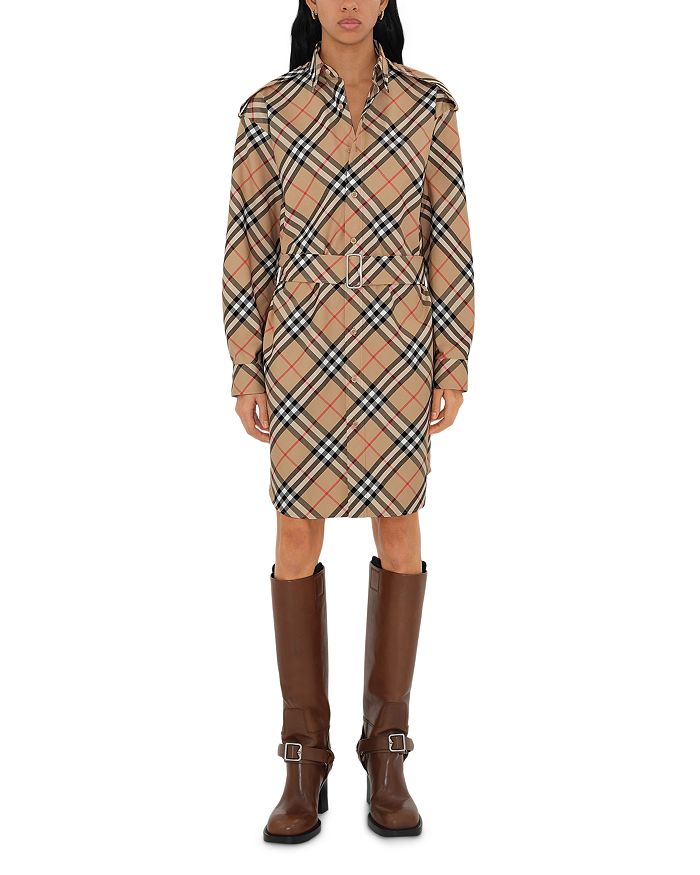 Платье-рубашка Burberry из хлопка в клетку, коричневый/бежевый — фото 2