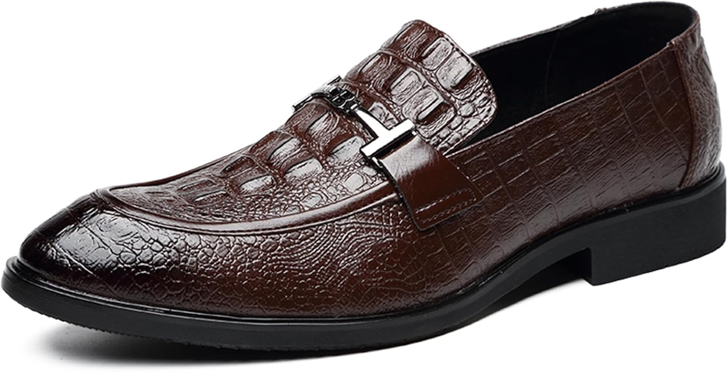 

Мужские кожаные лоферы Abborora без шнурков, формальные деловые модные туфли с узором под крокодила, коричневый