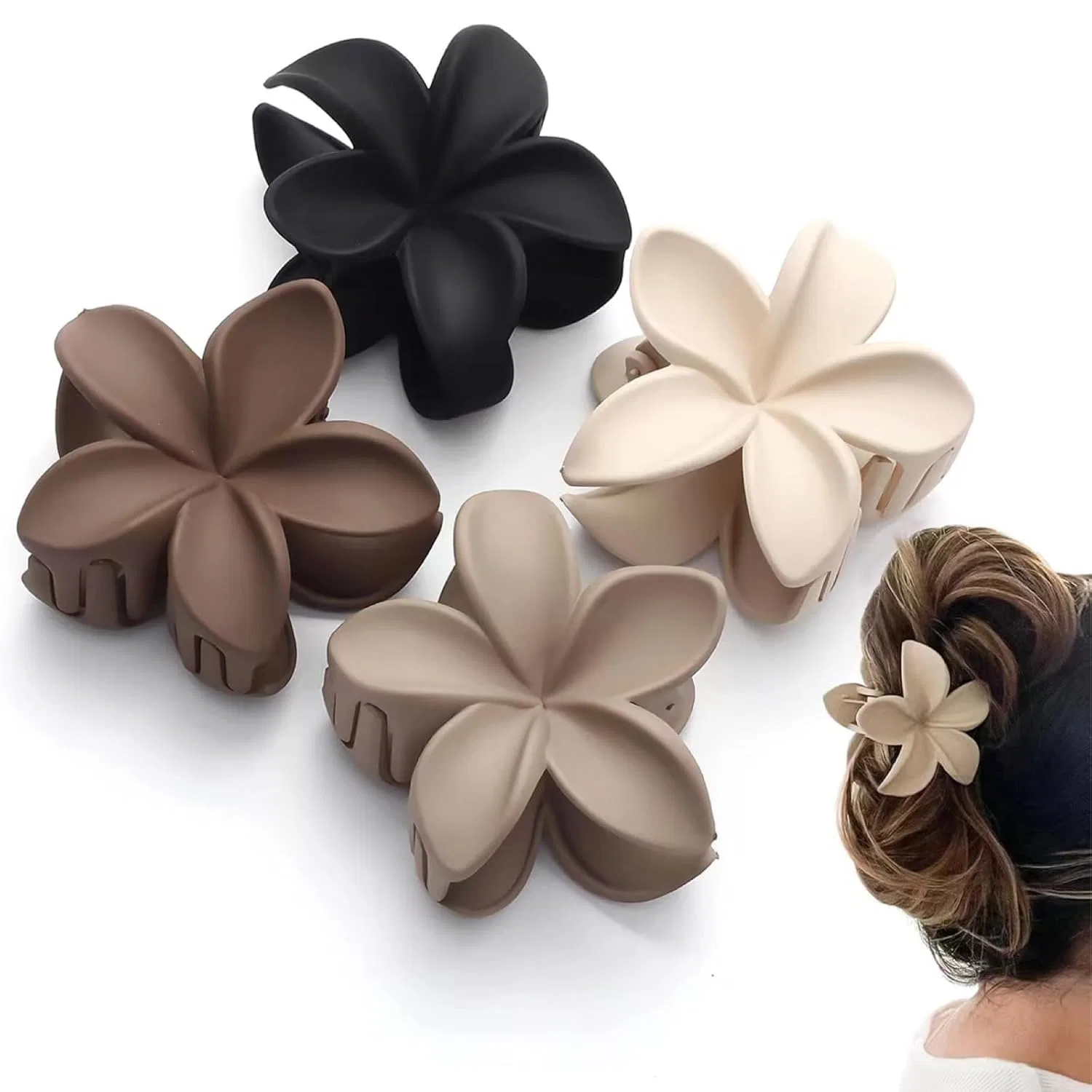 Набор из 4 матовых заколок-крабов для волос с цветком Ypkia, Sand, Caramel, Mocha, Black