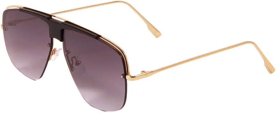 

Солнцезащитные очки-авиаторы без оправы с геометрическим рисунком, плоскими линзами, металлической оправой и пластиковым щитком Sunglasses Luxe, Smoke Gold