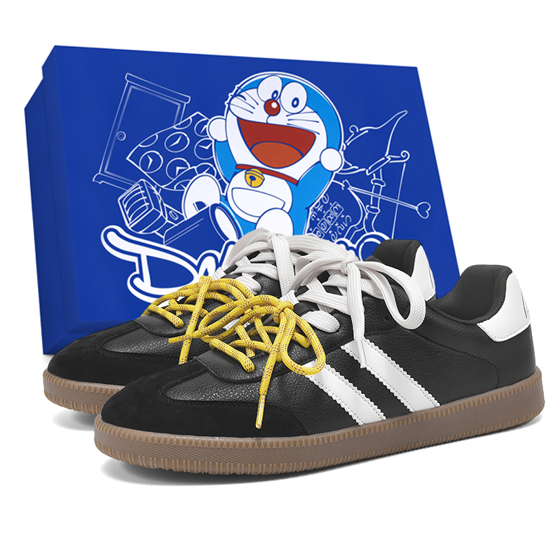 

Doraemon Дораэмон Низкие скейтерские кроссовки унисекс угольно-черные с двойными ремешками, цвет Jet Black (Double Straps)