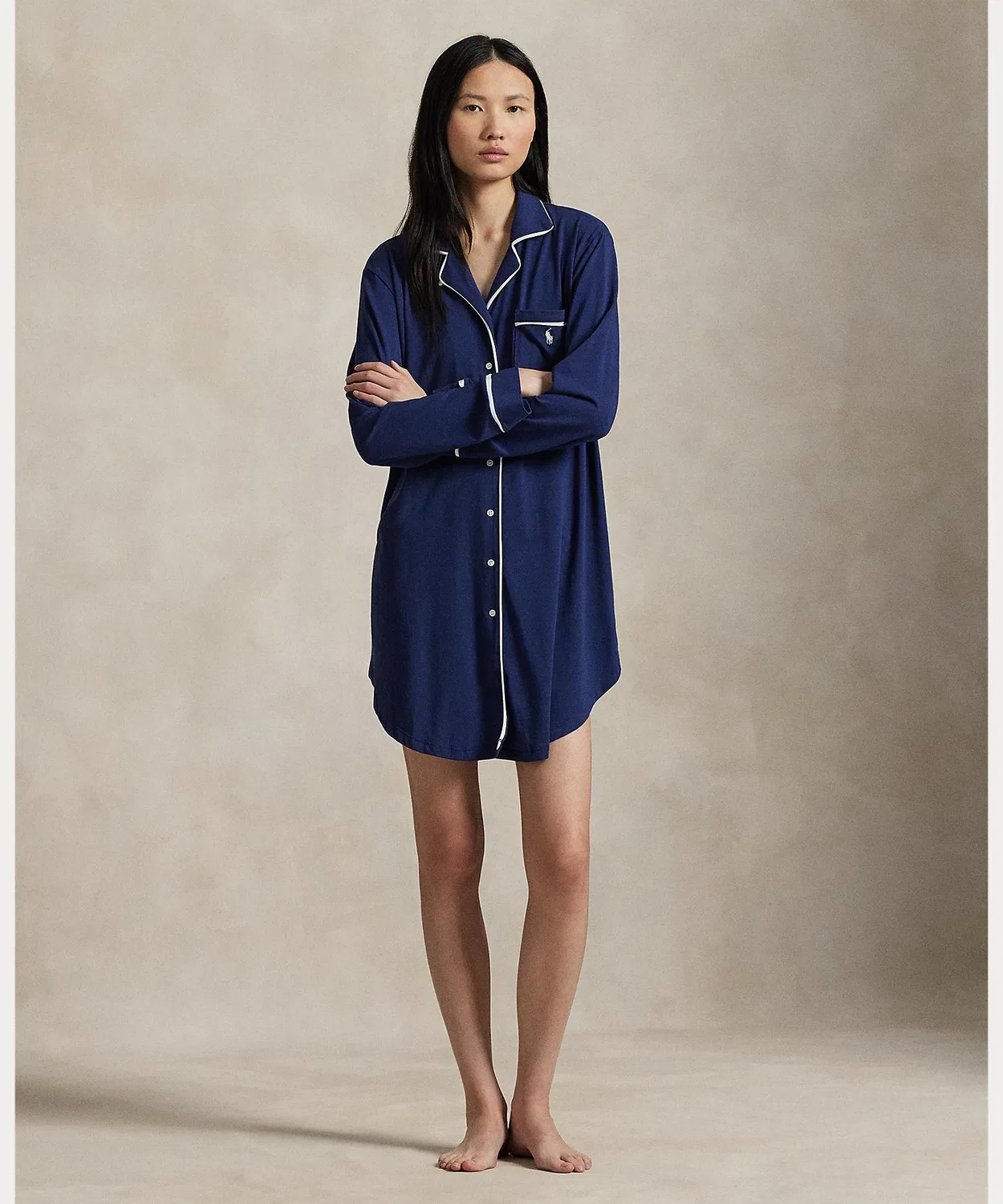 Сорочка пижамная Ralph Lauren, хлопковая смесь, тёмно-синяя