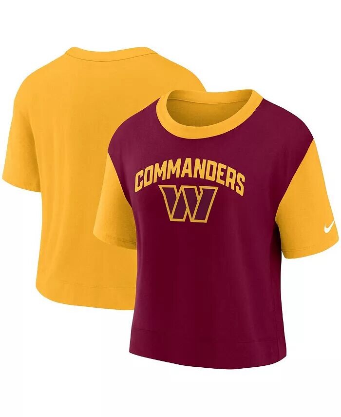 

Женская золотисто-бордовая модная футболка Washington Commanders High Hip Fashion Nike