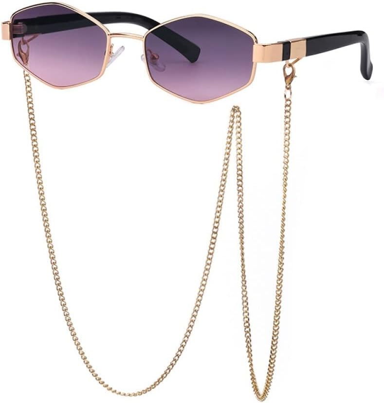 

Модные ретро-солнцезащитные очки в форме шестиугольника с цепочкой для женщин. Уникальные многоугольные солнцезащитные очки для женщин в маленькой оправе generic, Purple Pink