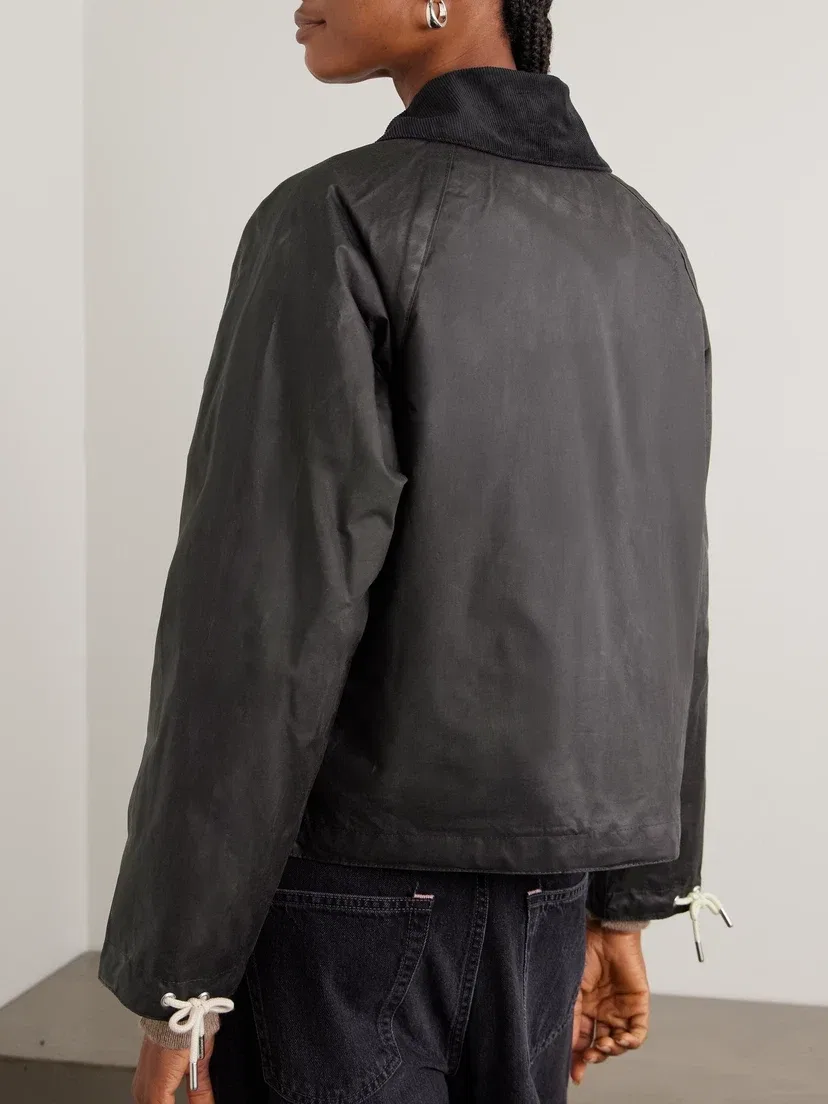 Куртка из вощеного хлопка с отделкой из коричневой кожи и вельвета Barbour, черный — фото 4