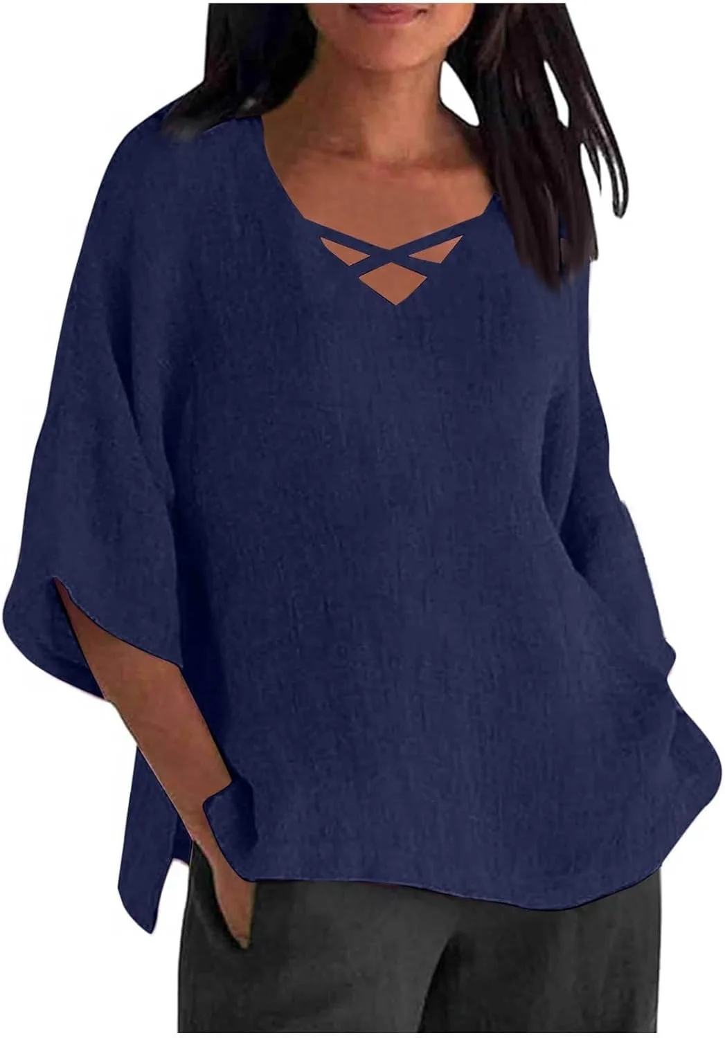 

Женская летняя блузка с v-образным вырезом и рукавом 3/4 AKTCVVJ