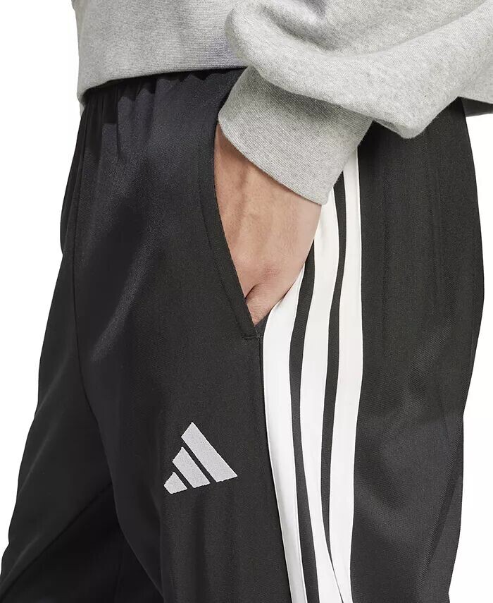 Мужские зауженные книзу спортивные брюки в полоску, стандартного кроя adidas, черный — фото 3