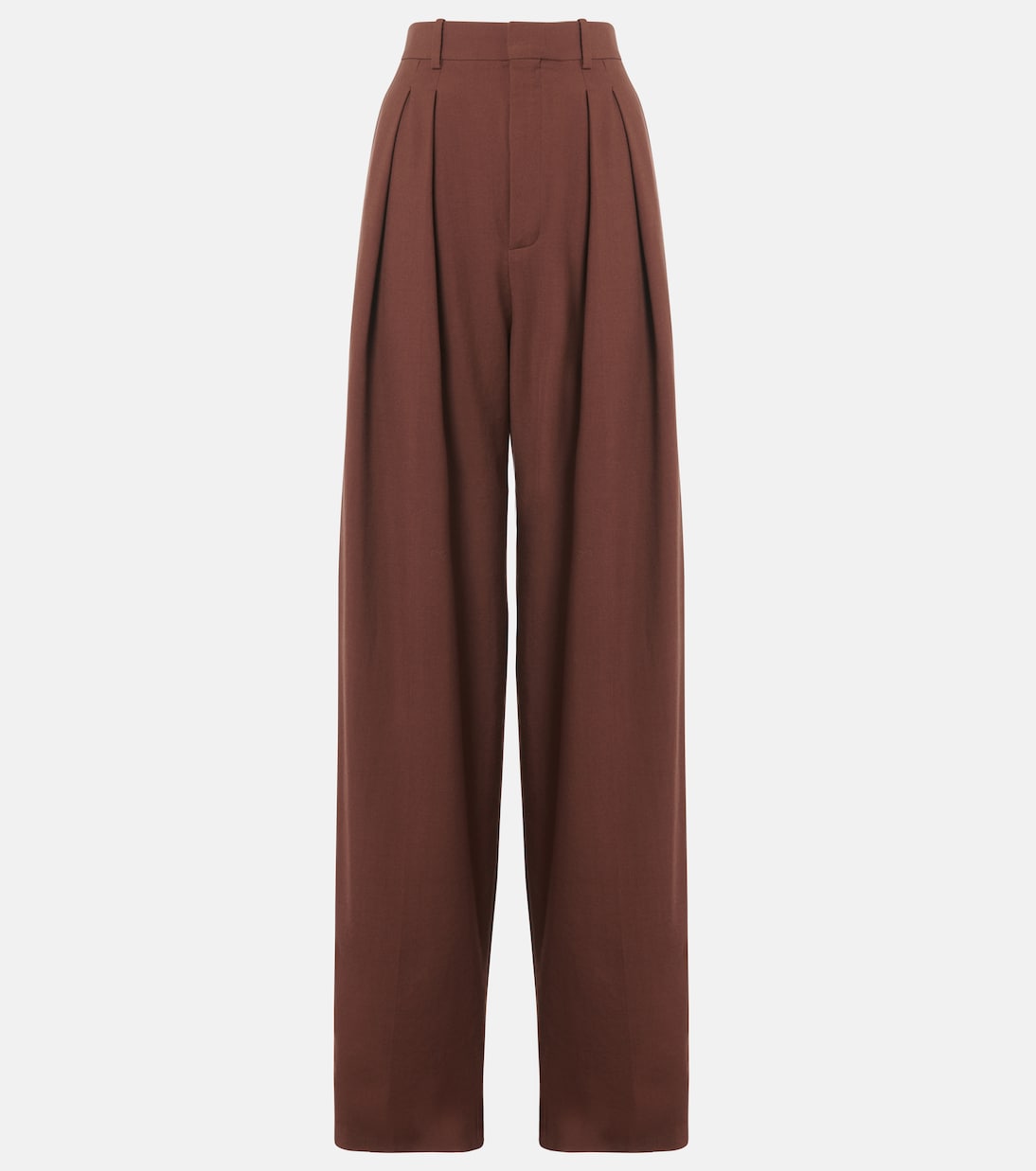 

Высокие шерстяные габардиновые брюки с широкими штанинами Saint Laurent, Brun Girofle