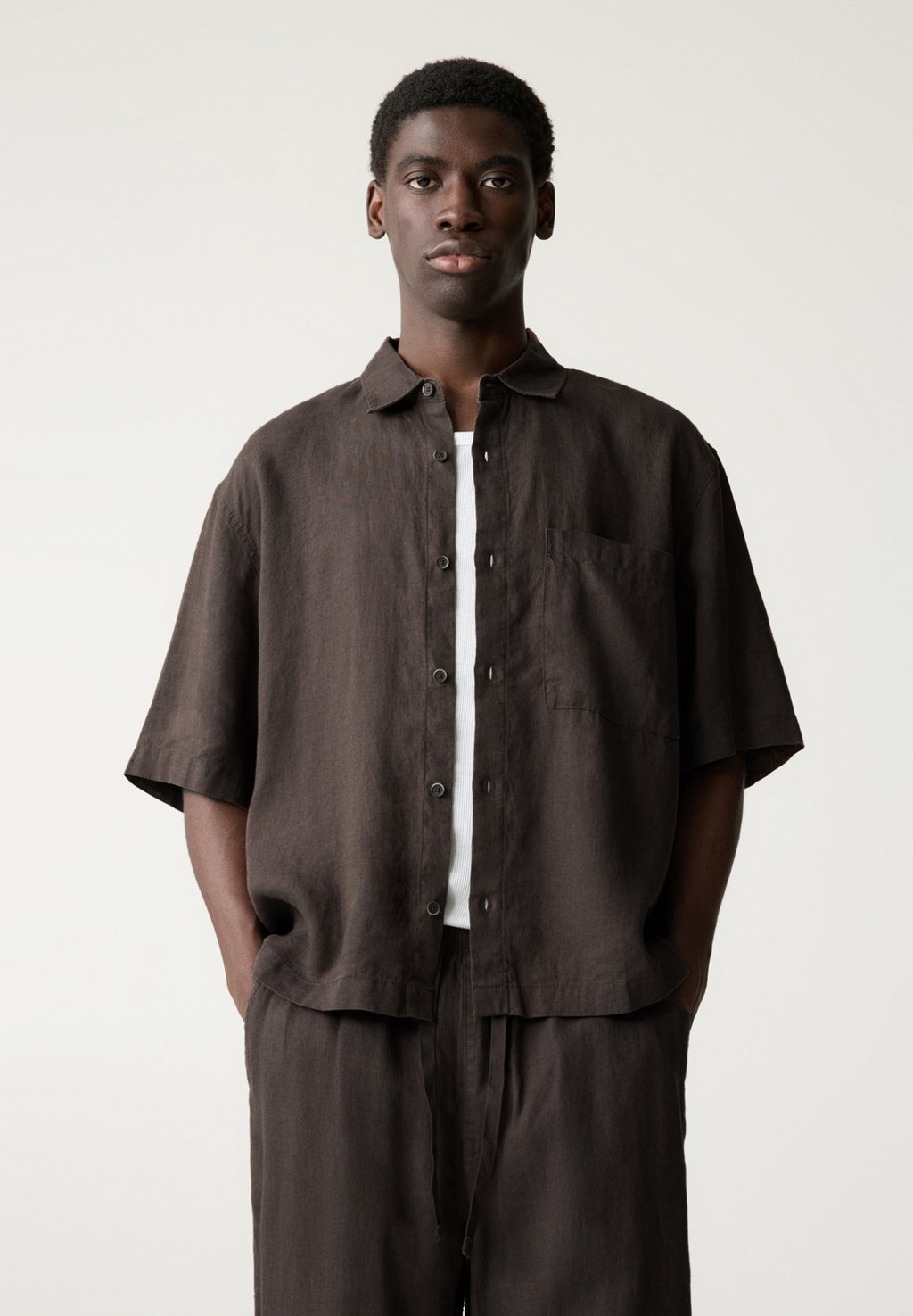 

Рубашка LINEN BLEND PULL&BEAR, коричневый