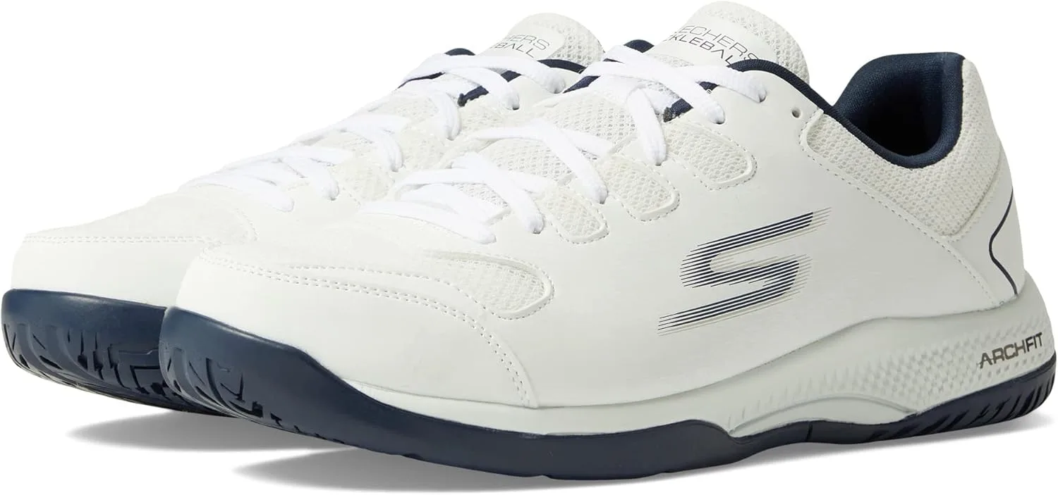 Мужские кроссовки Skechers Viper Court - спортивные кроссовки для пиклбола, подходящие для игры в помещении и на открытом воздухе, с поддержкой свода стопы, белый/темно-синий