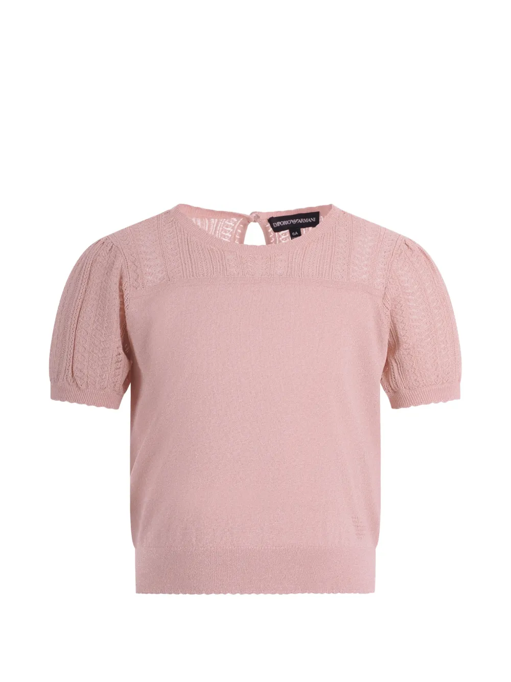 

Футболка с ажурной вязкой и рукавами-фонариками Emporio Armani Kids, розовый