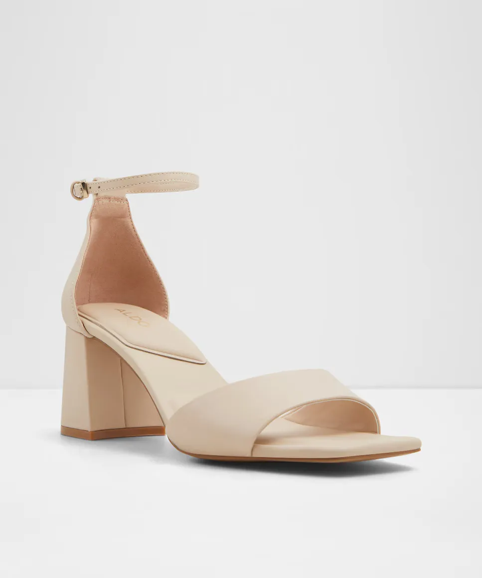 Женские кожаные босоножки на каблуке с квадратным носком Aldo, бежевый — фото 4