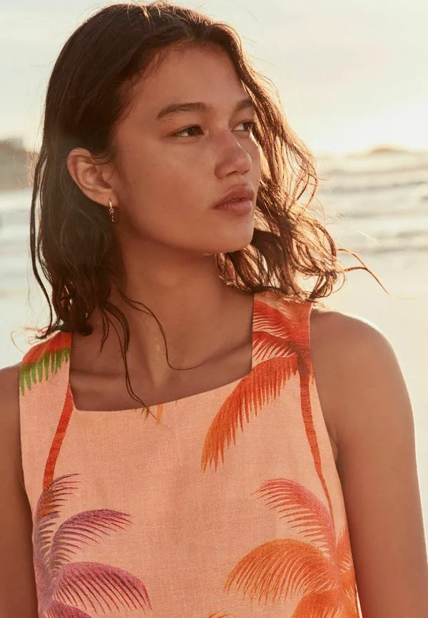 Мини-Платье прямого кроя с квадратным вырезом Next, Coral Pink Palm Print — фото 3