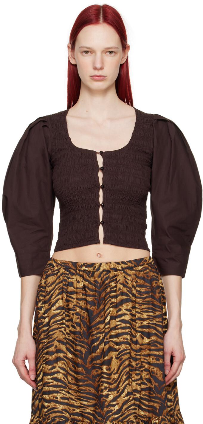 

Коричневая блузка со сборками GANNI