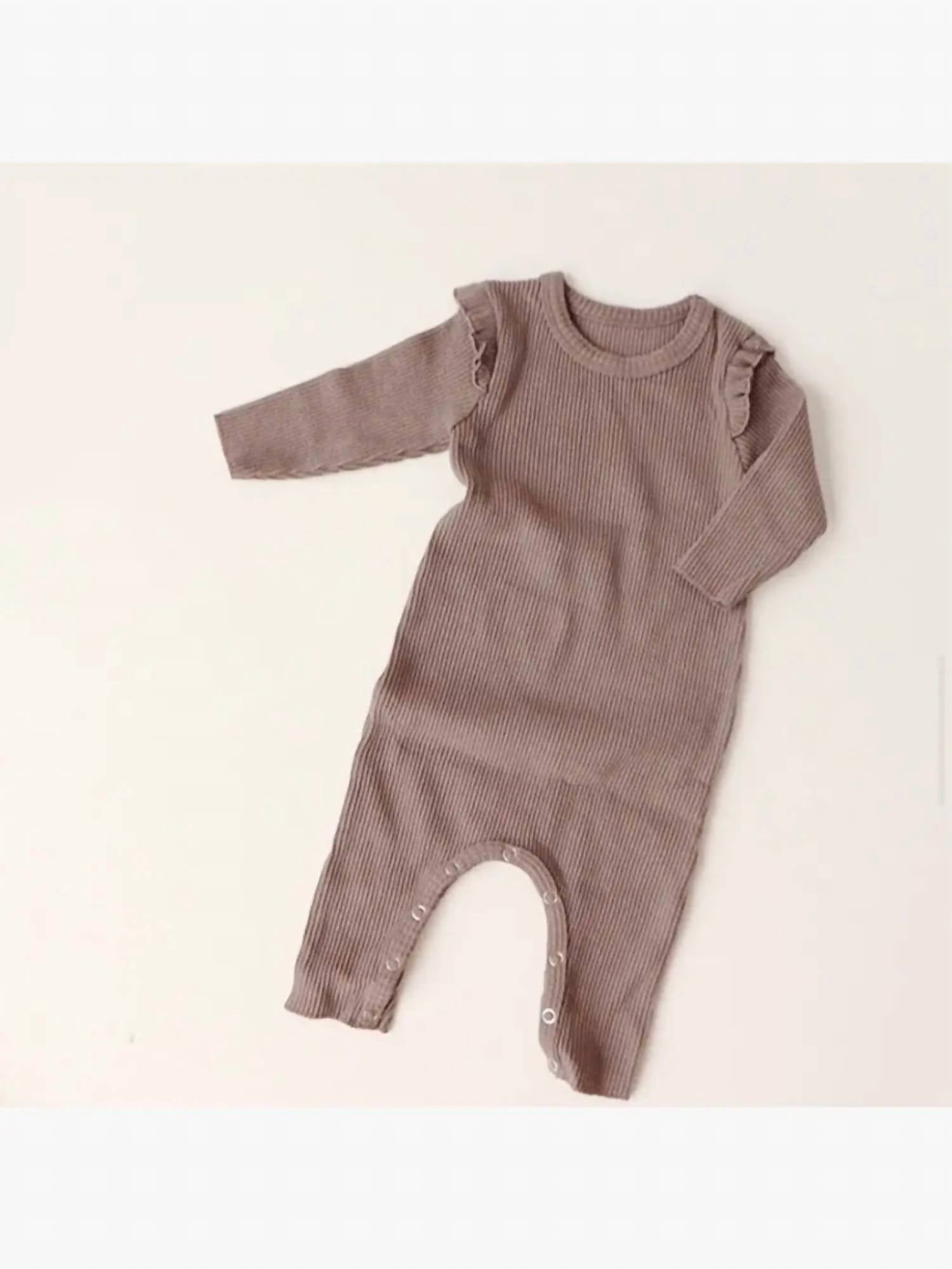 

Комбинезон для девочек с рукавами-крылышками в рубчик, цвет Taupe Peekaboo, серо-коричневый
