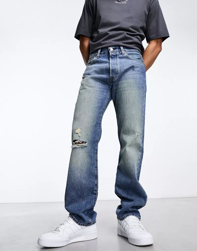 

Джинсы прямого кроя Levi's 501–93 Original синего цвета с потертыми деталями, Серый, Джинсы прямого кроя Levi's 501–93 Original синего цвета с потертыми деталями