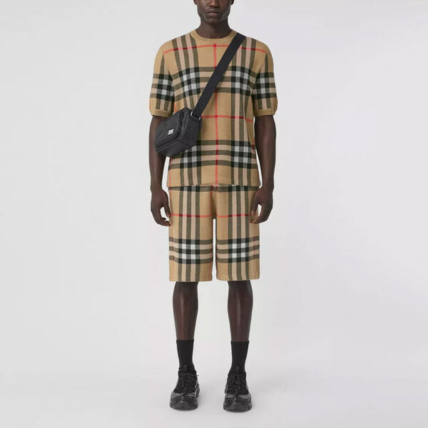 Футболка Burberry Check Jacquard Male Cream-coloured, с жаккардовым узором, кремовый — фото 3
