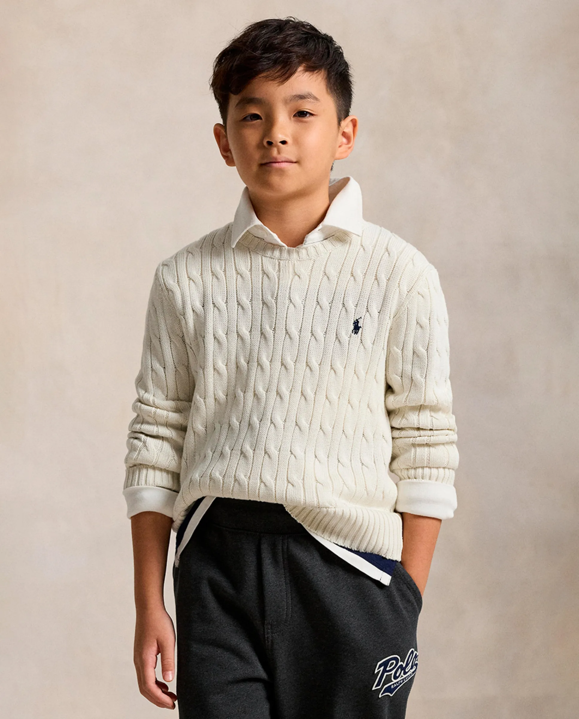 

Унисекс джемпер из хлопка с узором "восьмерка" Polo Ralph Lauren, пастельно-розовый
