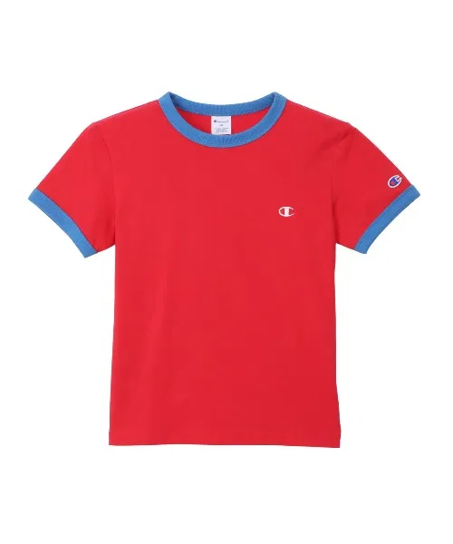 Детская футболка Champion RINGER SHORT SLEEVE с логотипом, красная