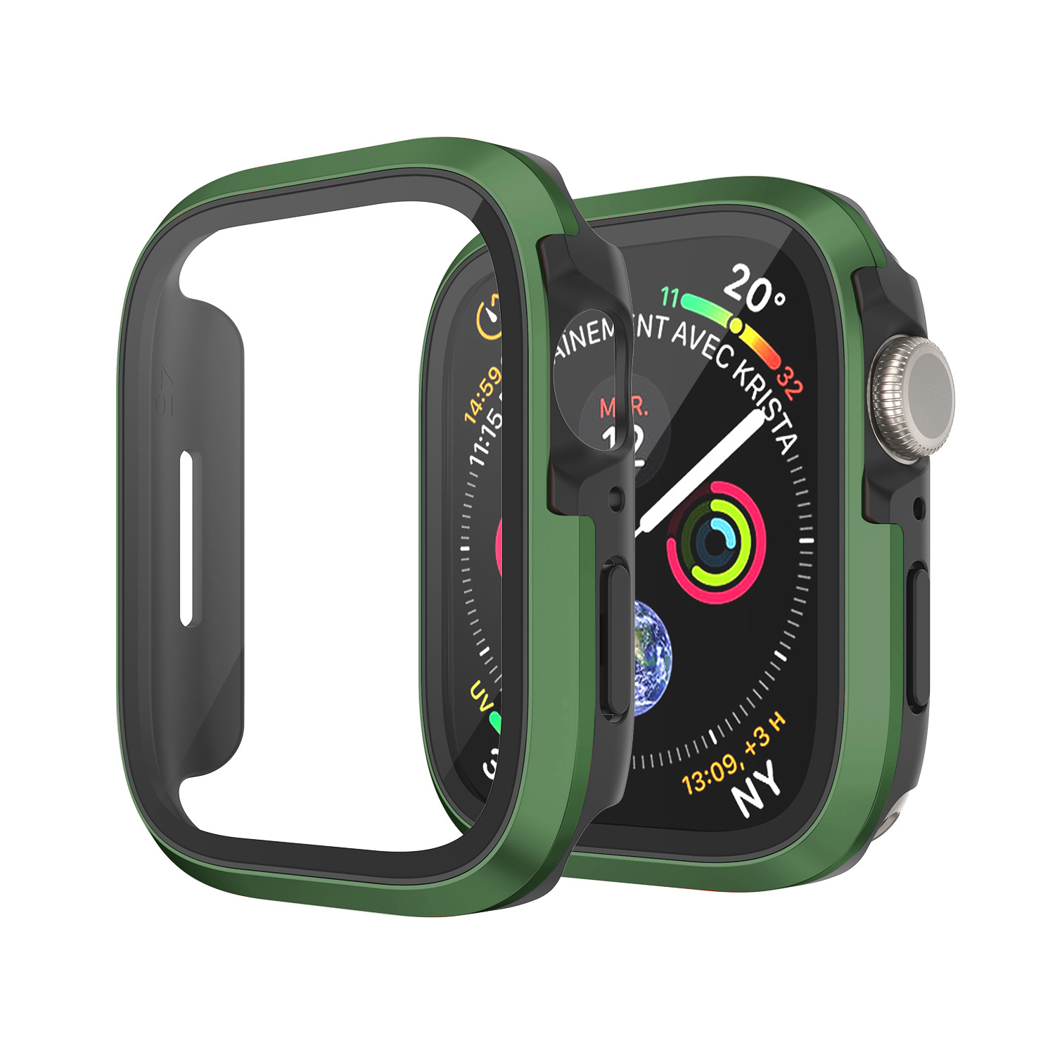 

Biaodaige Часы Strap Apple Compatibility Aluminum Alloy, Material, Aluminum alloy frame tempered film protective shell [military green]