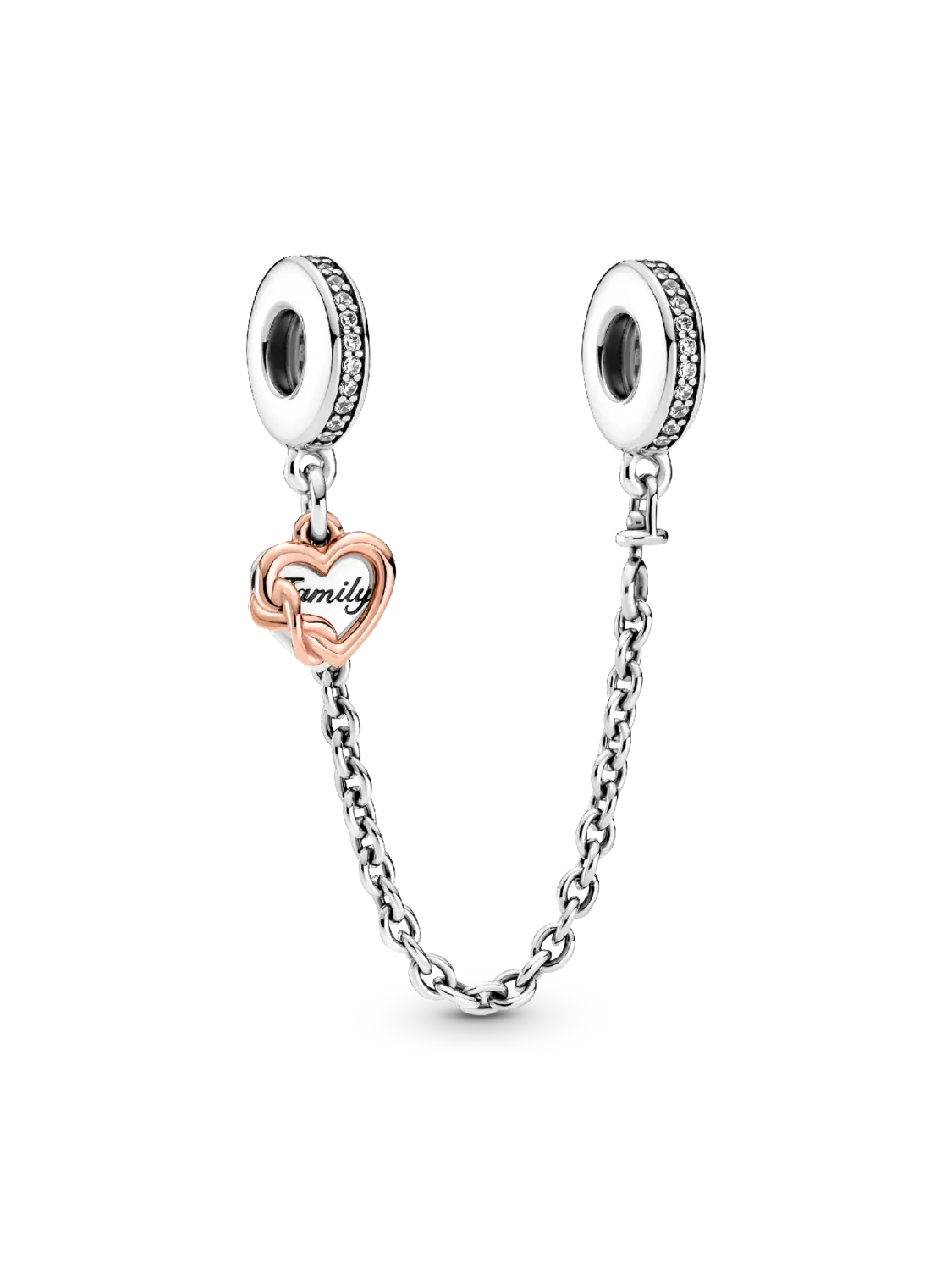 

Подвеска-цепочка безопасности Семейное сердце Pandora, стерлинговое серебро, покрытие из 14-каратного розового золота