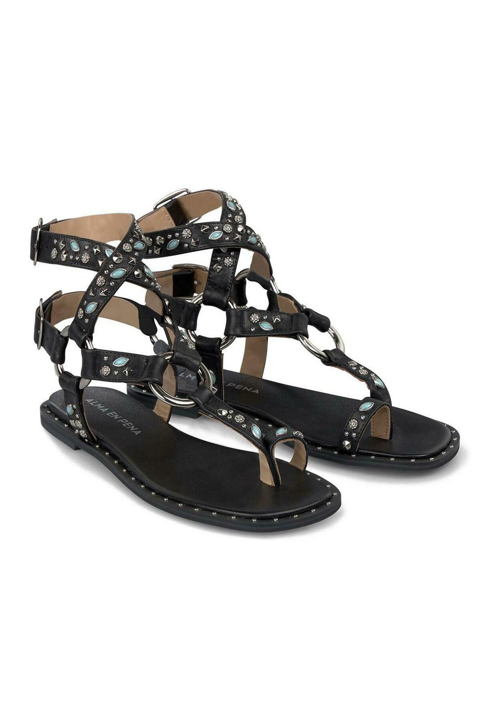 Сандалии с манжетой на щиколотке PLANA DE CON PUNTERA CUADRADA Y CIERRE CON HEBILLA - T-bar sandals Alma en Pena, черный — фото 3