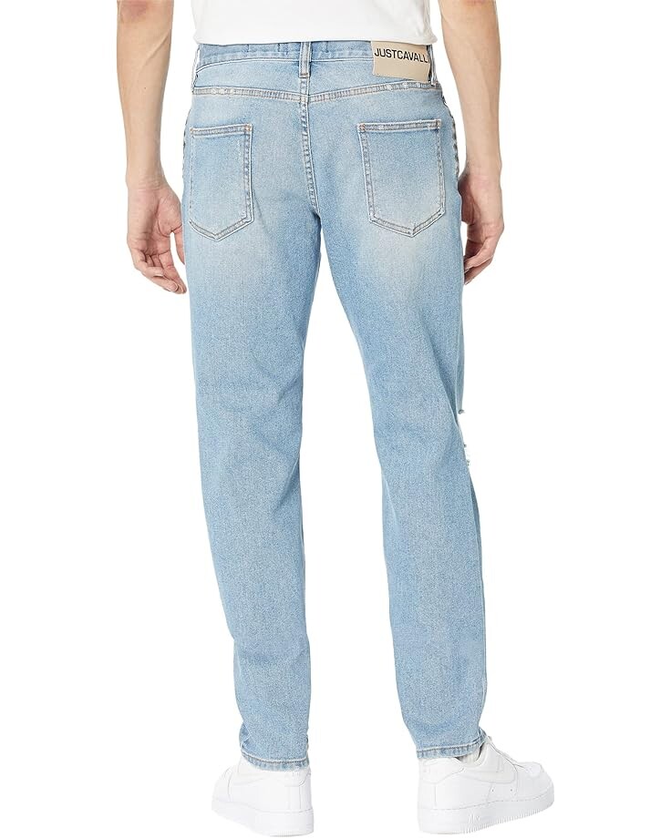 

Брюки Just Cavalli Just Super Slim-Fit Pants with Studs At Rips, цвет Blue Denim